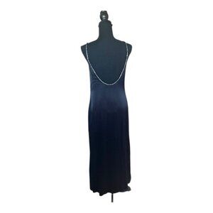 Paris Atelier Black Viscose Slip Dress with Crystal Chain Straps and Low Back